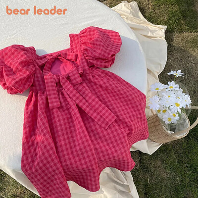 Bear Leader Rose Roosa ruuduline vibukleit Elegantne Lolita Laps Suur Tüdrukute Midi Kleit Laste Kleidid Teismeliste Peokleit Printsess Sundress