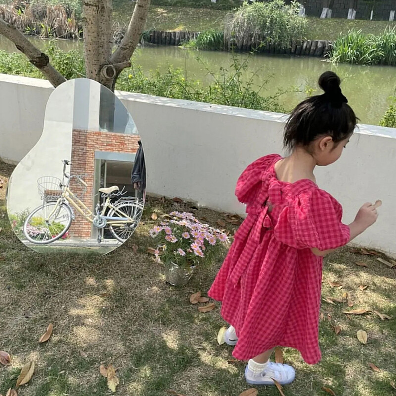 Bear Leader Rose Pink καρό φόρεμα με φιόγκο Κομψό Lolita Child Big Girls Midi φόρεμα Παιδικά φορέματα Teens Party Princess Sundress