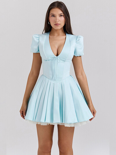 Μίνι καλοκαιρινό φόρεμα NIDANSSI στάμπα, φουσκωτά μανίκια, γυναικεία casual φόρεμα 2024, κομψό σέξι φόρεμα Bodycon, Vestidos