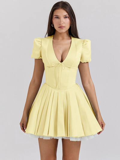 Μίνι καλοκαιρινό φόρεμα NIDANSSI στάμπα, φουσκωτά μανίκια, γυναικεία casual φόρεμα 2024, κομψό σέξι φόρεμα Bodycon, Vestidos