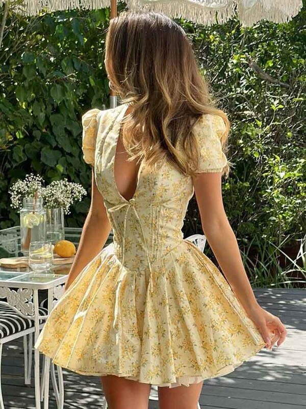 Μίνι καλοκαιρινό φόρεμα NIDANSSI στάμπα, φουσκωτά μανίκια, γυναικεία casual φόρεμα 2024, κομψό σέξι φόρεμα Bodycon, Vestidos