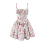 YENKYE Σέξι κομψό γυναικείο φόρεμα με δαντέλα με floral print Μίνι φόρεμα με χαμηλή μέση τετράγωνη λαιμόκοψη Γυναικείο καλοκαιρινό φόρεμα γιορτινή ρόμπα