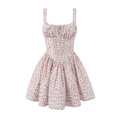 YENKYE Σέξι κομψό γυναικείο φόρεμα με δαντέλα με floral print Μίνι φόρεμα με χαμηλή μέση τετράγωνη λαιμόκοψη Γυναικείο καλοκαιρινό φόρεμα γιορτινή ρόμπα