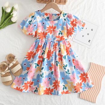 Bear Leader Girls Dresses 2023 Summer New Baby Girls Πολύχρωμα φλοράλ κοντομάνικα φορέματα Ρούχα για κορίτσια 3-7 ετών