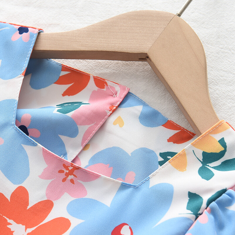 Bear Leader tüdrukute kleidid 2023. aasta suvi uus beebitüdrukute värvilised lillelised lühikeste varrukatega kleidid 3–7-aastastele tüdrukutele