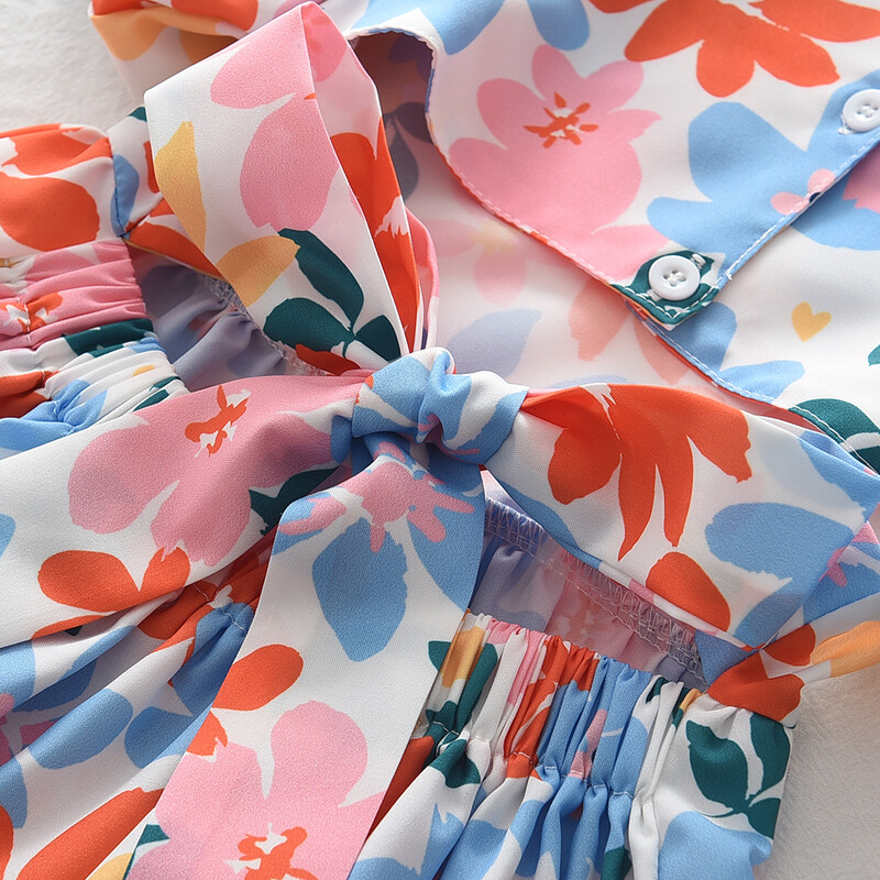 Bear Leader tüdrukute kleidid 2023. aasta suvi uus beebitüdrukute värvilised lillelised lühikeste varrukatega kleidid 3–7-aastastele tüdrukutele