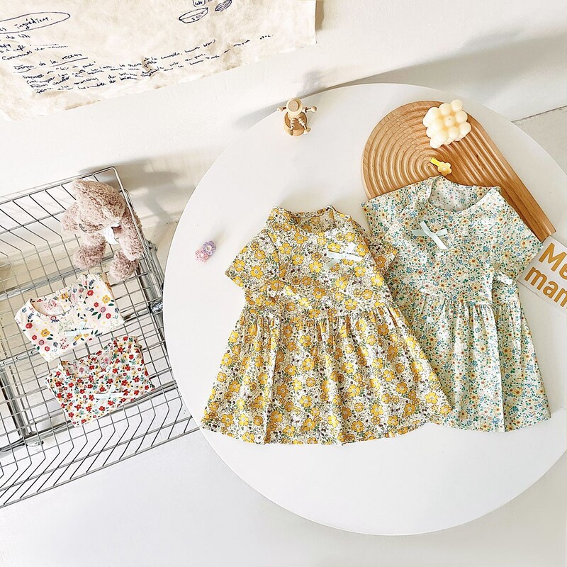 Sanlutozi lilleline beebikleit suvine lühikeste varrukatega pühadepäevane vabaaja laste kleit tüdrukute kleidid