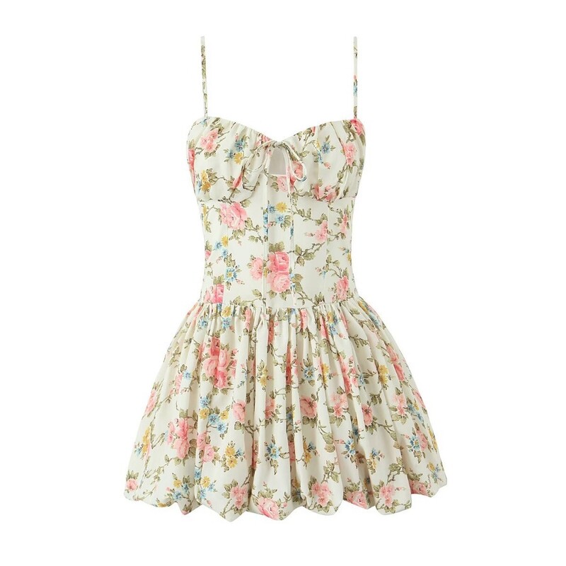 Prindi Lühike spagetirihmaga seelik Seljata kleit Naiste lillede suvine vabaaja varrukateta minikleidid Coquette Mood Riided Y2k
