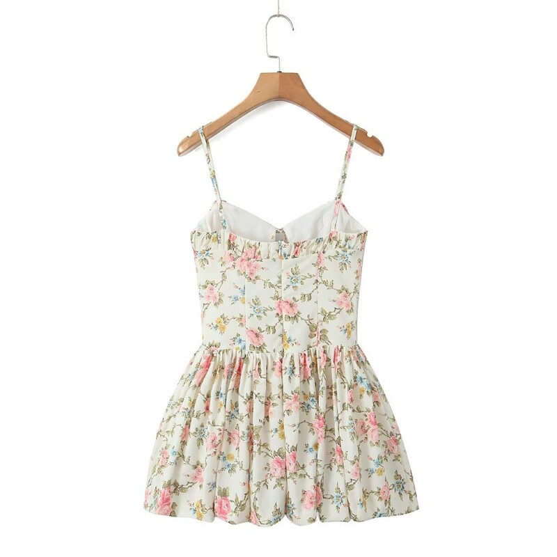 Prindi Lühike spagetirihmaga seelik Seljata kleit Naiste lillede suvine vabaaja varrukateta minikleidid Coquette Mood Riided Y2k