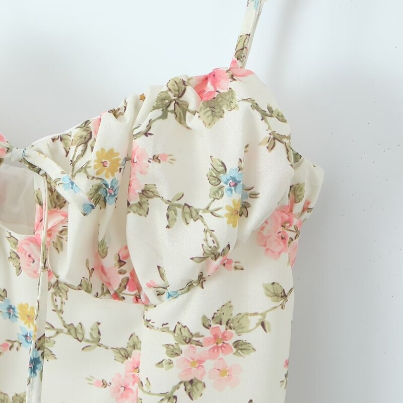 Prindi Lühike spagetirihmaga seelik Seljata kleit Naiste lillede suvine vabaaja varrukateta minikleidid Coquette Mood Riided Y2k