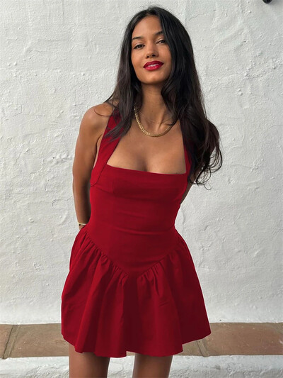 TARUXY Frill mini päitsetega kleit naistele. Seksikas seljataga A-joonega, pitsitud, kõrge vöökohaga naiste rannamust bodycon kleit