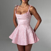 Μίνι φόρεμα TARUXY Jacquard Ζαρτιέ Γυναικείο φόρεμα με λουράκι με στρίφωμα σε γραμμή Α Σέξι εξώπλατο φόρεμα με κορδόνι για γυναικείο βραδινό πάρτι