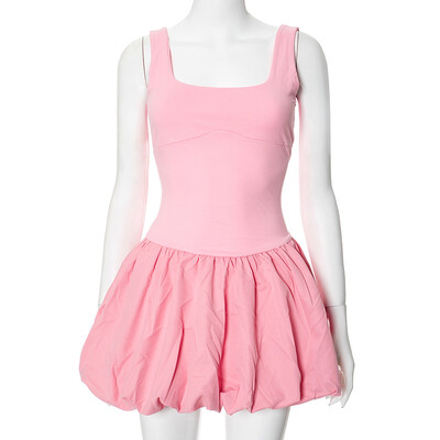 TARUXY Mini haljina s prslukom na nabore za žene uskog kroja Visoka haljina za plažu bez rukava A kroja Jednobojna ženska nova ljetna haljina