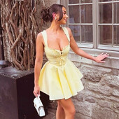 TARUXY Plunge Lace Up Σέξι Μίνι Φόρεμα Γυναικεία Αμάνικη Μόδα Ρετρό Splice Διπλώνει Λεπτό Μαύρο Βραδινό Φόρεμα Γυναικείο Καλοκαίρι