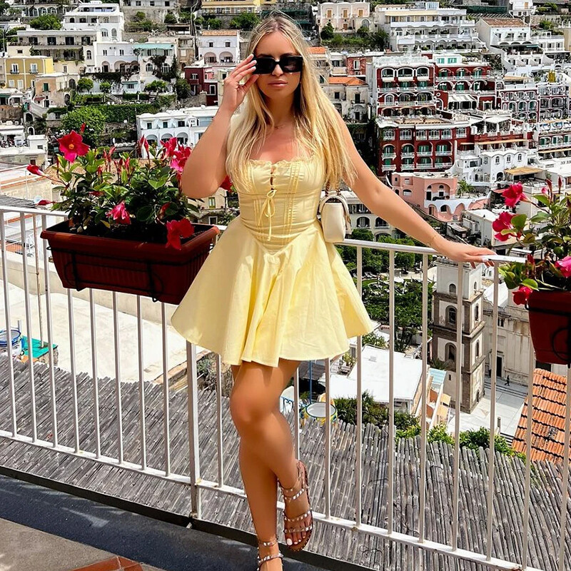 TARUXY Plunge Lace Up Σέξι Μίνι Φόρεμα Γυναικεία Αμάνικη Μόδα Ρετρό Splice Διπλώνει Λεπτό Μαύρο Βραδινό Φόρεμα Γυναικείο Καλοκαίρι