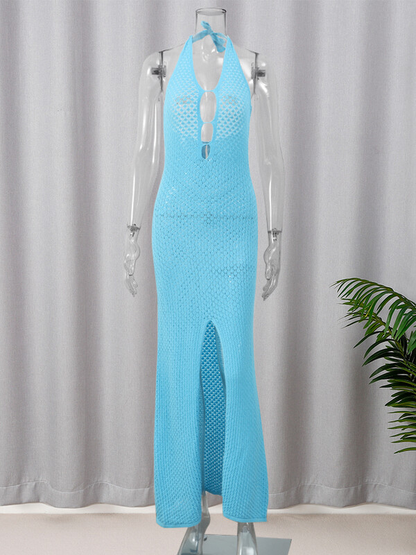 Naised Seksikas kootud õõnsaga pikk kleit Elegantne Bodycon Varrukateta V-kaelusega külglõhikuga Mitmekülgsed kleidid Suvised puusakomplekti hommikumantlid