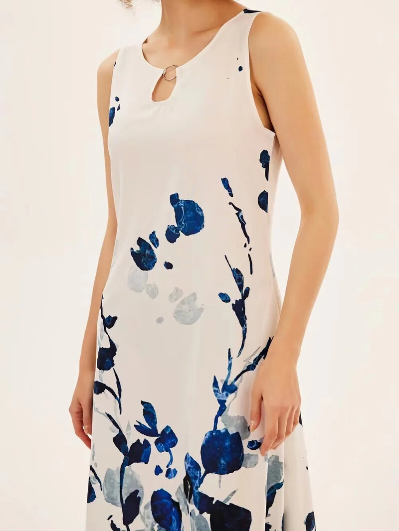 Uus kevad/suvine vabaaja varrukateta pikk kleit naiste V-kaelusega trükitud kleidid Swing Bohemian Retro kleidid A-LINE