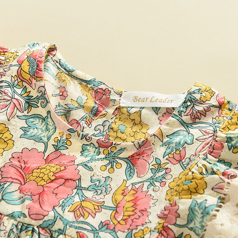 Bear Leader Tüdrukute Lillelised kleidid 2023 Uus mood, armsad lapsed, lilled, kostüümid, varrukateta lasterõivad, väikelaste beebiriided