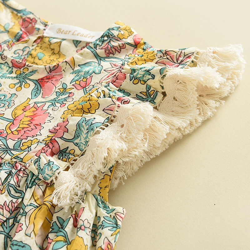 Bear Leader Tüdrukute Lillelised kleidid 2023 Uus mood, armsad lapsed, lilled, kostüümid, varrukateta lasterõivad, väikelaste beebiriided