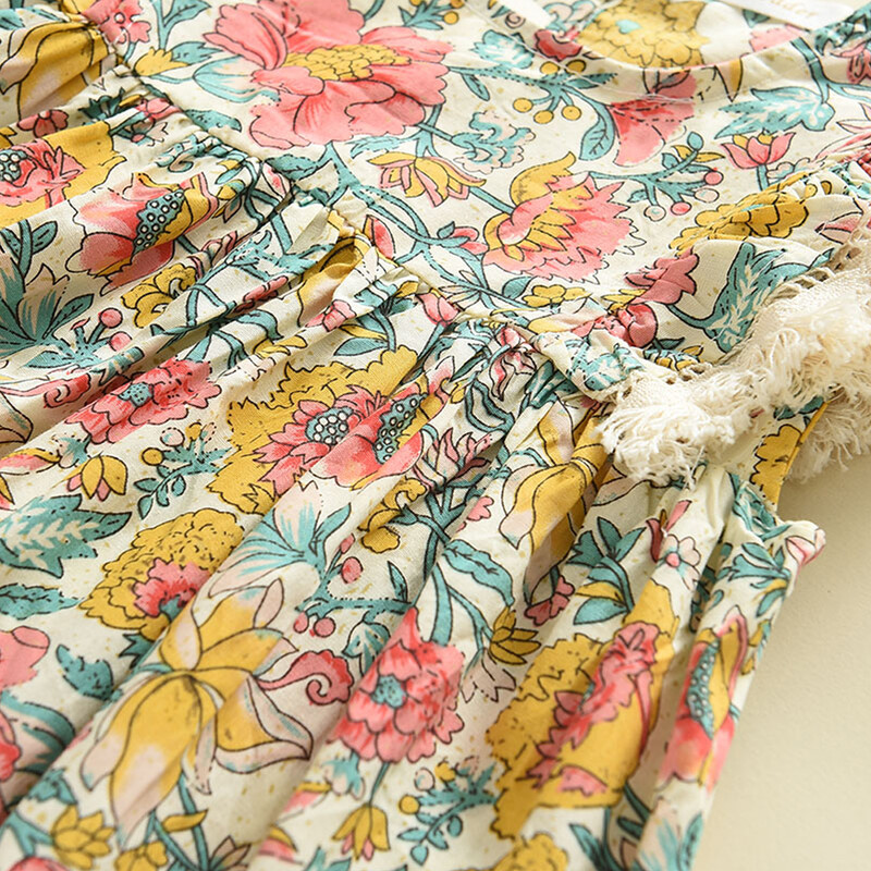 Bear Leader Tüdrukute Lillelised kleidid 2023 Uus mood, armsad lapsed, lilled, kostüümid, varrukateta lasterõivad, väikelaste beebiriided