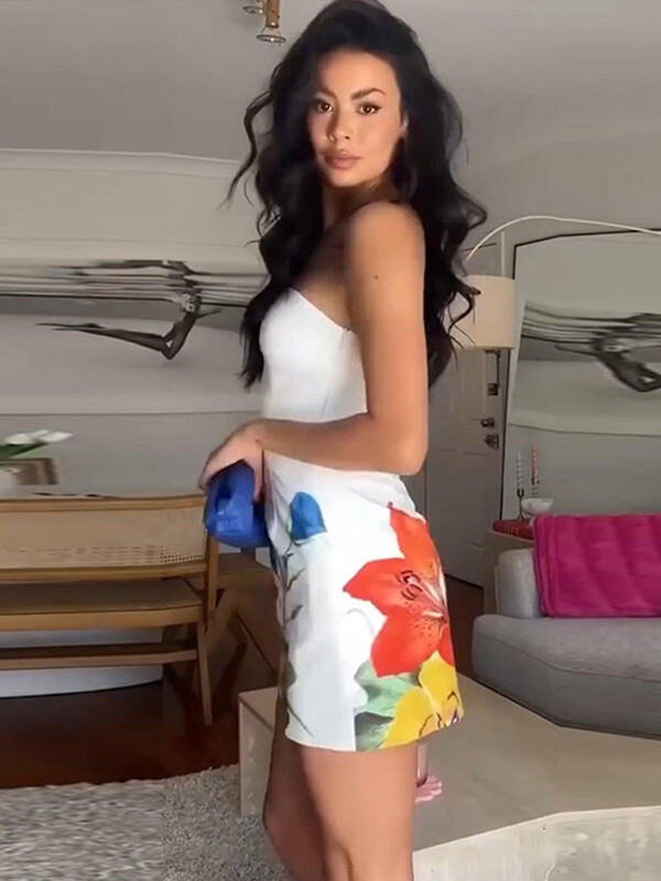 Moodsad lilledega trükitud minikleidid Naiste õhukesed varrukateta seljata torukleidid 2024. aasta suve Y2k naispuhkuse ranna tänavarõivad