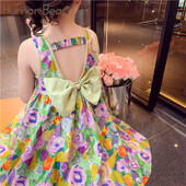 Χιούμορ Bear Παιδικά Ρούχα Ελαιογραφία Wind Dress Sweet Princess Sweet Floral Sundress Back Bow Princess Dress Girl For 3-7Y