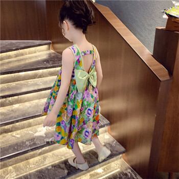 Humor Bear Детски дрехи Картина с маслени бои Wind Dress Sweet Princess Pola Floral Sundress Back Bow Princess Dress Girl Dress For 3-7Y