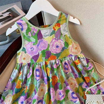 Humor Bear Детски дрехи Картина с маслени бои Wind Dress Sweet Princess Pola Floral Sundress Back Bow Princess Dress Girl Dress For 3-7Y