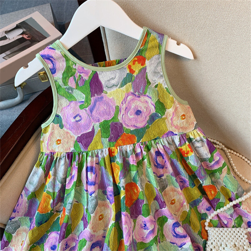 Χιούμορ Bear Παιδικά Ρούχα Ελαιογραφία Wind Dress Sweet Princess Sweet Floral Sundress Back Bow Princess Dress Girl For 3-7Y