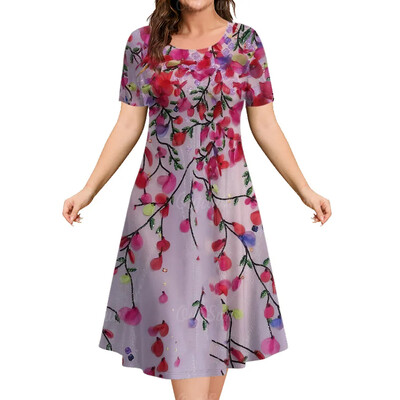 Καλοκαιρινό γυναικείο φόρεμα Φαρδύ φόρεμα μόδας με λουλούδια με κοντό μανίκι Φόρεμα μέχρι το γόνατο Y2k Φόρεμα με στρογγυλή λαιμόκοψη Γυναικεία casual ρούχα