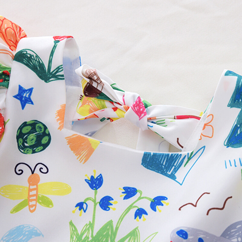 Vasarinė vaikiška suknelė vaikiška vaivorykštės spalvos vaikiška miela grafiti suknelė mergaičių suknelė be nugarų vaikiškas sijonas 1-7 m.