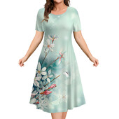 Μόδα Κομψά Γυναικεία Φορέματα Φαρδύ φόρεμα σε γραμμή Α Γυναικεία κοντομάνικα Top Simplicity Λουλούδια Casual Γυναικεία πουλόβερ Ρούχα