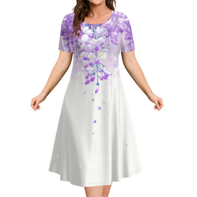 Μόδα Κομψά Γυναικεία Φορέματα Φαρδύ φόρεμα σε γραμμή Α Γυναικεία κοντομάνικα Top Simplicity Λουλούδια Casual Γυναικεία πουλόβερ Ρούχα