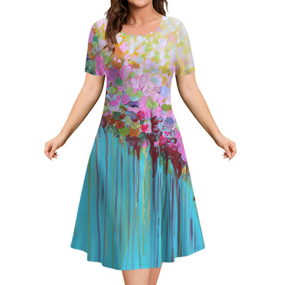 Μόδα Κομψά Γυναικεία Φορέματα Φαρδύ φόρεμα σε γραμμή Α Γυναικεία κοντομάνικα Top Simplicity Λουλούδια Casual Γυναικεία πουλόβερ Ρούχα