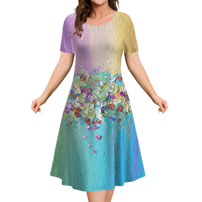 Μόδα Κομψά Γυναικεία Φορέματα Φαρδύ φόρεμα σε γραμμή Α Γυναικεία κοντομάνικα Top Simplicity Λουλούδια Casual Γυναικεία πουλόβερ Ρούχα