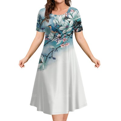 Μόδα Κομψά Γυναικεία Φορέματα Φαρδύ φόρεμα σε γραμμή Α Γυναικεία κοντομάνικα Top Simplicity Λουλούδια Casual Γυναικεία πουλόβερ Ρούχα