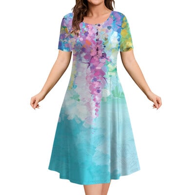 Μόδα Κομψά Γυναικεία Φορέματα Φαρδύ φόρεμα σε γραμμή Α Γυναικεία κοντομάνικα Top Simplicity Λουλούδια Casual Γυναικεία πουλόβερ Ρούχα