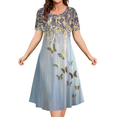 Μόδα Κομψά Γυναικεία Φορέματα Φαρδύ φόρεμα σε γραμμή Α Γυναικεία κοντομάνικα Top Simplicity Λουλούδια Casual Γυναικεία πουλόβερ Ρούχα