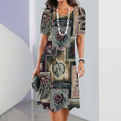 Moteriška vasaros suknelė Mergaičių madinga suknelė megztinis su gėlėmis 3D margintas sijonas Moteriškas 2024 m. Elegantiškas šventinis laisvas drabužis