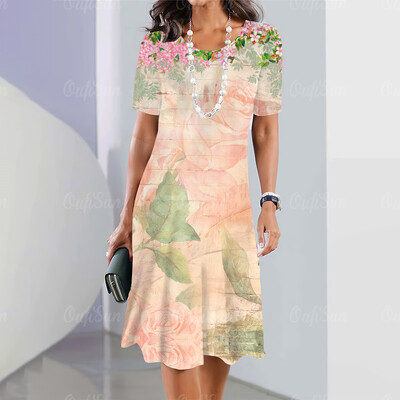 Moteriška vasaros suknelė Mergaičių madinga suknelė megztinis su gėlėmis 3D margintas sijonas Moteriškas 2024 m. Elegantiškas šventinis laisvas drabužis