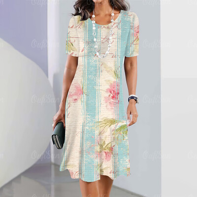 Moteriška vasaros suknelė Mergaičių madinga suknelė megztinis su gėlėmis 3D margintas sijonas Moteriškas 2024 m. Elegantiškas šventinis laisvas drabužis