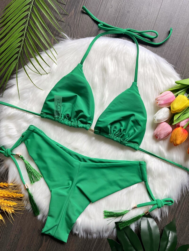 RUOTONSEPT seksikas ühevärviline sidemega bikiinide komplekt naiste ujumistrikoo, kaheosaline kolmnurkne ujumisriided, brasiilia bikiinid