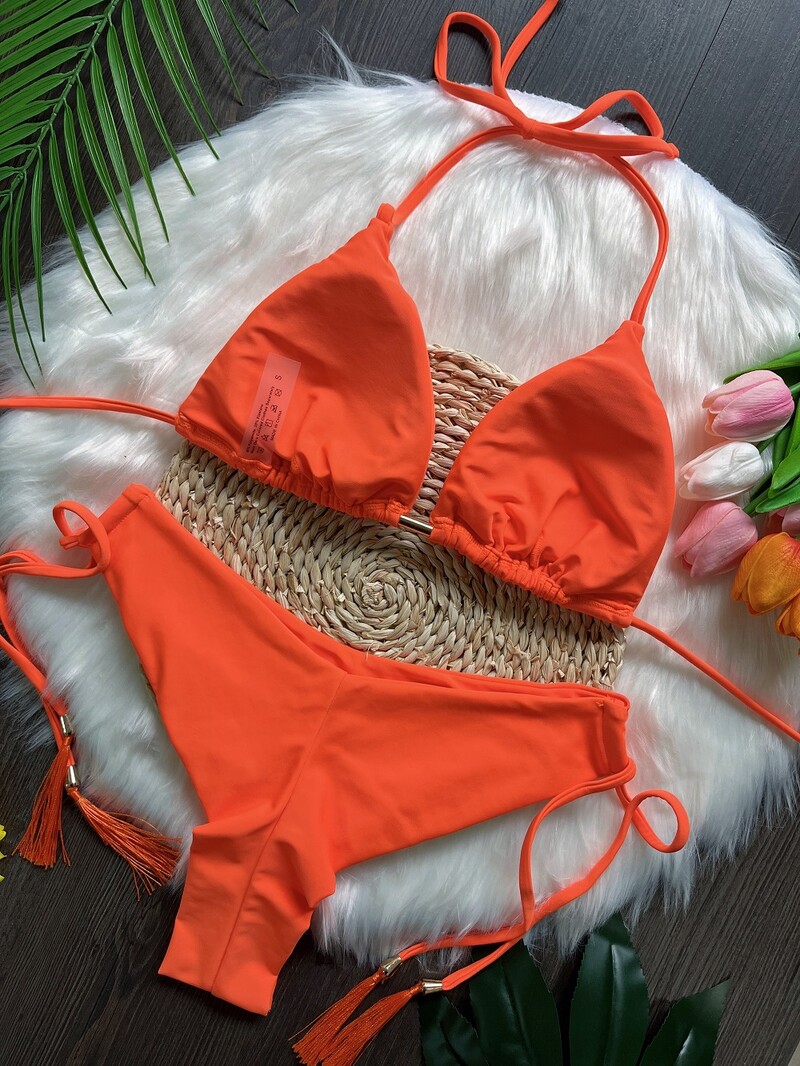 RUOTONSEPT seksikas ühevärviline sidemega bikiinide komplekt naiste ujumistrikoo, kaheosaline kolmnurkne ujumisriided, brasiilia bikiinid