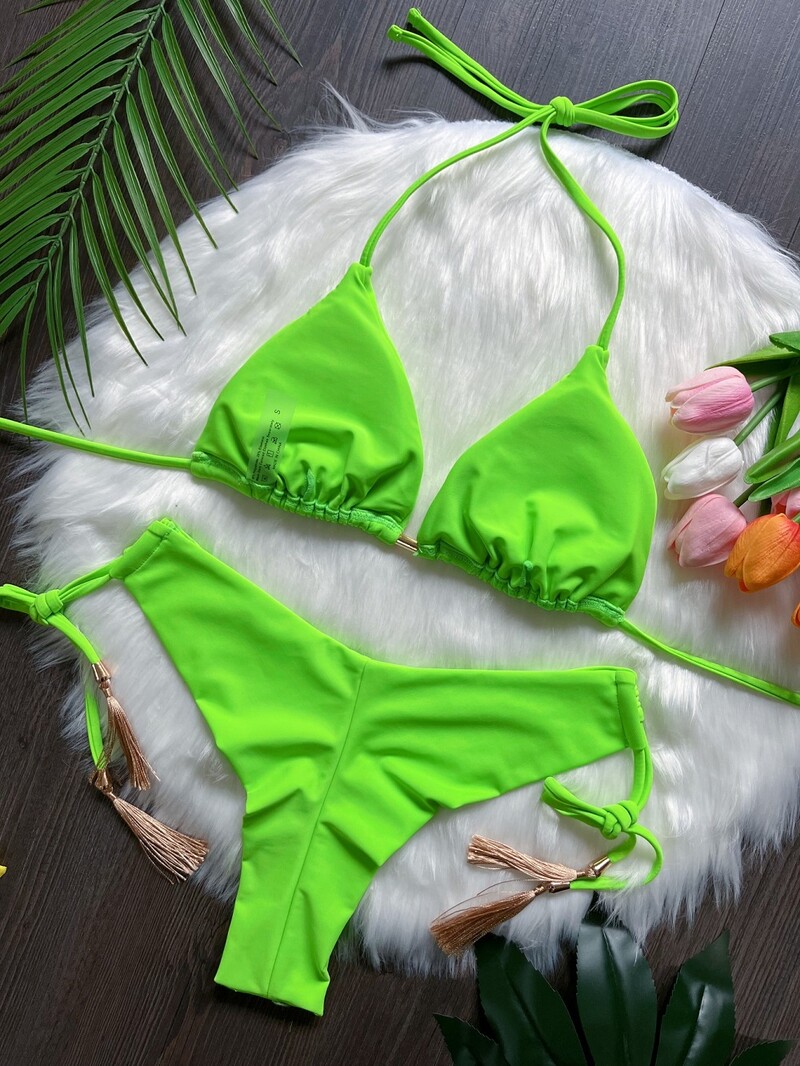 RUOTONSEPT seksikas ühevärviline sidemega bikiinide komplekt naiste ujumistrikoo, kaheosaline kolmnurkne ujumisriided, brasiilia bikiinid