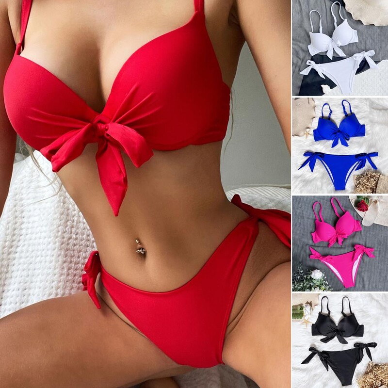 Bikini push-up cu fundă în față sexy Costumul de baie din două piese cu cravată Bikini costum de baie Costume de baie Biquini Conjunto De Bikini Tankini