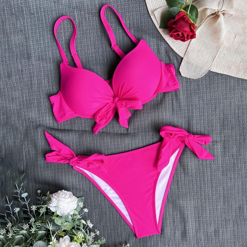 Bikini push-up cu fundă în față sexy Costumul de baie din două piese cu cravată Bikini costum de baie Costume de baie Biquini Conjunto De Bikini Tankini