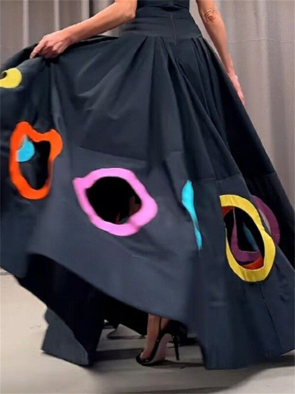 Modigirl Καλοκαιρινά Γυναικεία Ρούχα 2024 Φόρεμα κούφιο πλισέ με σχιστό-άρθρωση αμάνικο με στρογγυλή λαιμόκοψη Vestidos Largos μαύρο φόρεμα