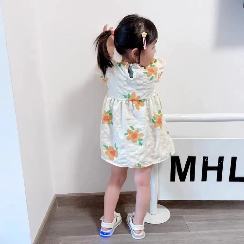 Uus Tüdrukute Suvine Printsessi Kleit Hingav lühikeste varrukatega Kleit Daam Sweet Lillelised Vestidos Lasteriided Beebidele Lasteriided