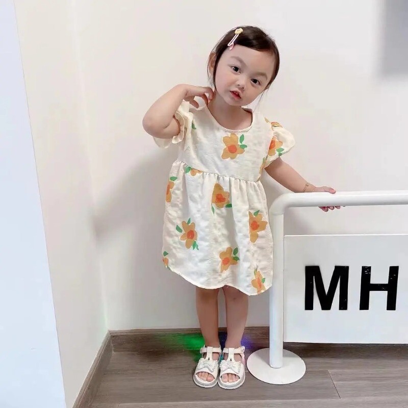 Uus Tüdrukute Suvine Printsessi Kleit Hingav lühikeste varrukatega Kleit Daam Sweet Lillelised Vestidos Lasteriided Beebidele Lasteriided