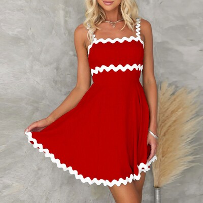 2024. aasta suvine värske ja armas ühevärviline Seksikas supper lühike kleit suvepuhkuse must vest seelik rannatrendi päikesekleit